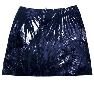 Tahari Skirt Midi Abstract Tropical White/Blue, Size 20